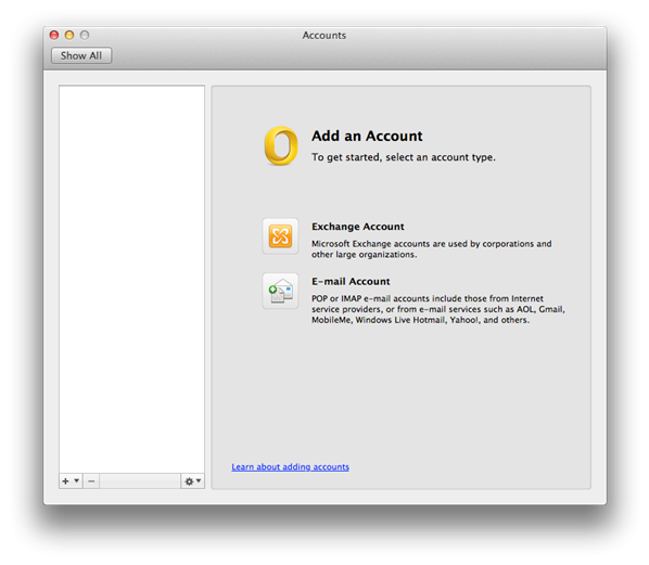 outlook 2011 for mac new account